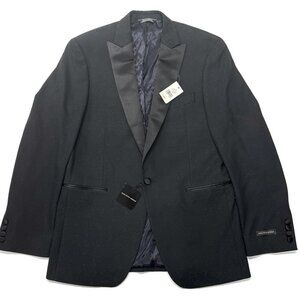 Saks Fifth Avenue Dinner Jacket Tuxedo Peak Lapel 40R Black Dobby Mens NWT